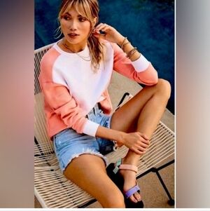 Sundry Peach Orange White Colorblocked Sweatshirt by Evereve Size Large